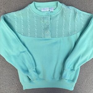 Vintage 90s J&L Sport Teal Blue 1/4 Button Up Sweater Sweatshirt Size Medium